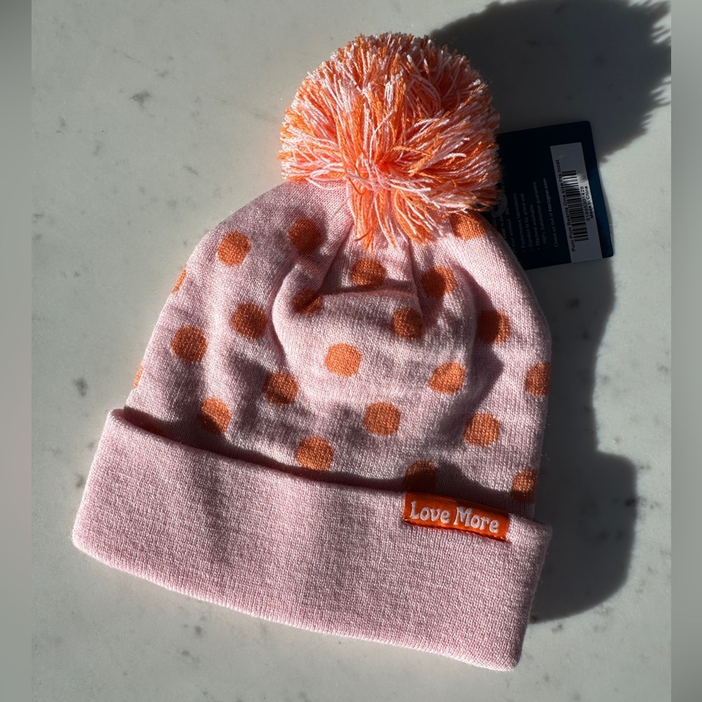 NWT Boco Gear Pink and Orange Polka Dot Beanie with Pom Pom